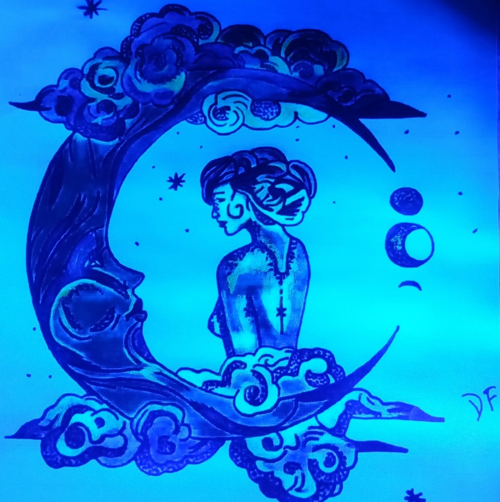Blacklight Lady on the moon PRINT